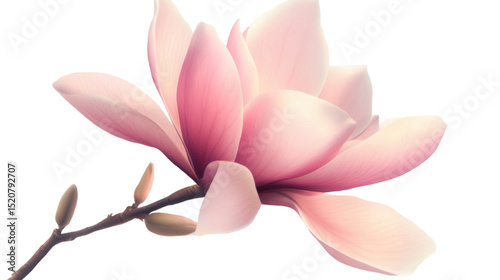 Pink magnolia flower on white background