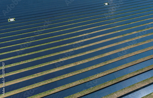 Immense solar panels farm in Heilbronn, Germany, drone aerial view