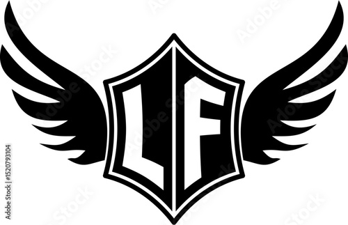 LF logo emblem with winged and shield template