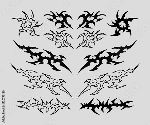 Neo tribal Y2K tattoo design element set 