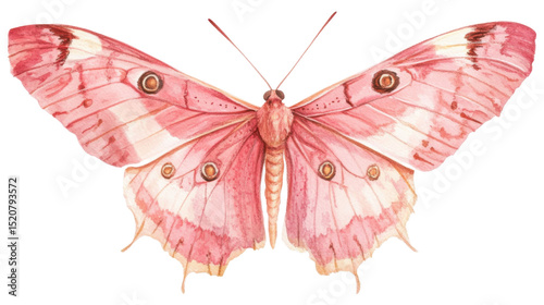 Pink watercolor butterfly illustration on white background