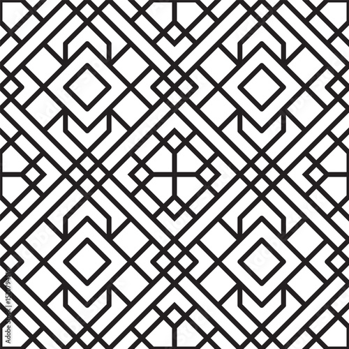 Modern Geometric Shape Seamless Pattern with Bold Black Lines Design