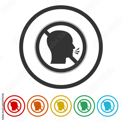 Stop talking sign. Set icons in color circle buttons