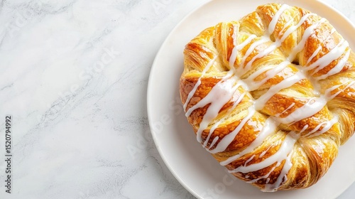 Freshly Baked Sweet Pastry with Icing on a White Plate