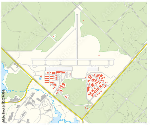 detailed topographic vector map of a fictitious airport