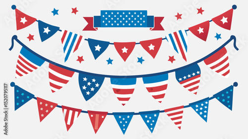 Celebrating Independence Day a Garland of Patriotic Banners and Stars a Festive Display