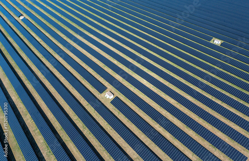 Photovoltaic panels station, on a sunny day in spring in Heilbronn, Germany
