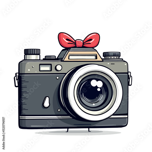 Vsai vintage camera wearing a red bow tie, a perfect gift for photography lovers