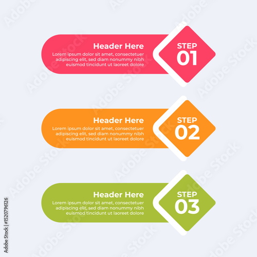 Three colorful headers with placeholders.