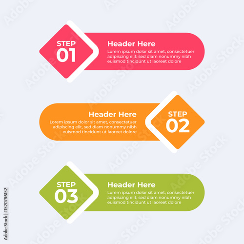 Three colorful headers with placeholders.