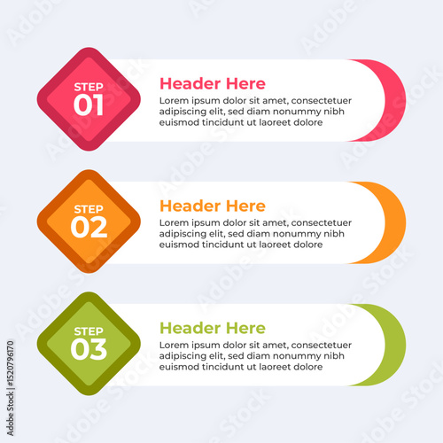 Three colorful headers with placeholders.