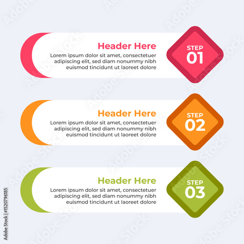 Three colorful headers with placeholders.