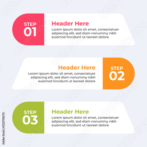 Three colorful headers with placeholders.
