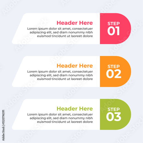 Three colorful headers with placeholders.