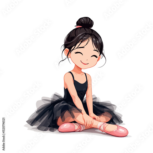Vsai cute little ballerina smiling and sitting on floor