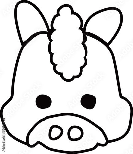  馬の顔のアウトライン白黒線画イラスト