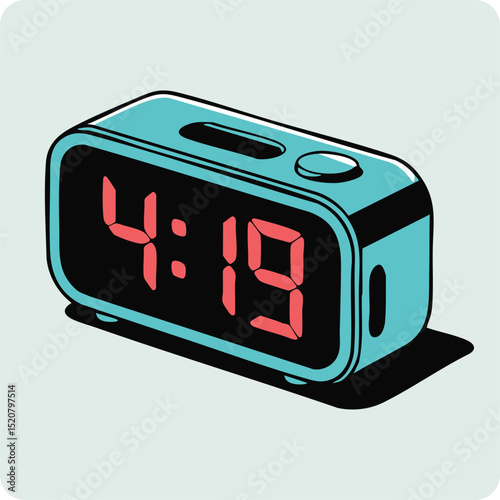 Isometric Vintage Digital Alarm Clock Illustration. Retro Style Time Display with Red LED Numbers. Minimal Colorful Vector Design for UI Icons, Print, Posters, Apps, Web and Conceptual Time Manage art