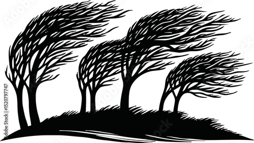 Silhouette of wind blowing through trees
 vector isolated on white background