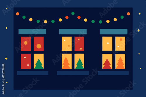 apartment windows glowing with christmas decoratio.svg