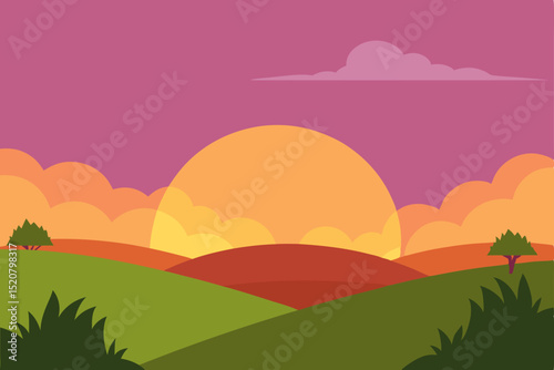 blank meadow landscape scene at sunset time  (1).svg
