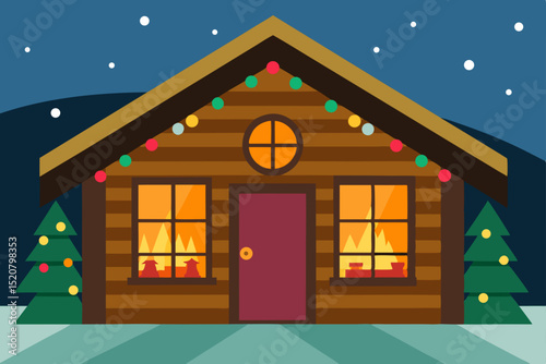 cabin interior with holiday lights and frosty glas.svg
