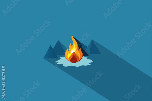 campfire casting long shadows on snow  .svg