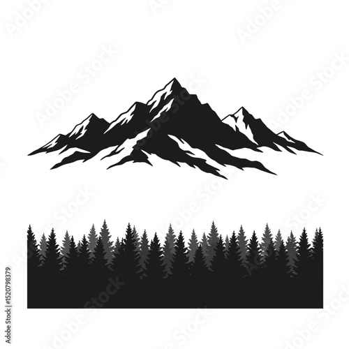 Pine Tree Silhouette Vector Set Featuring Natural Forest Elements.