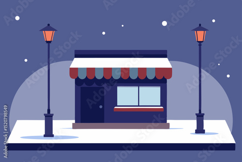 closed newsstand under streetlight and snow  .svg