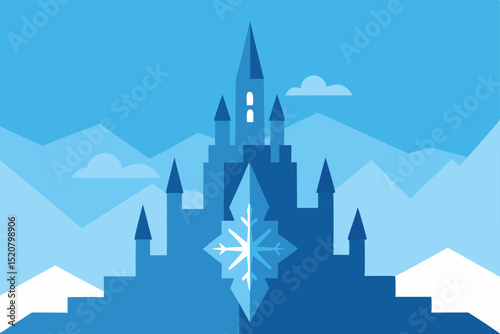 giant snowflake shaped castle in distance   .svg