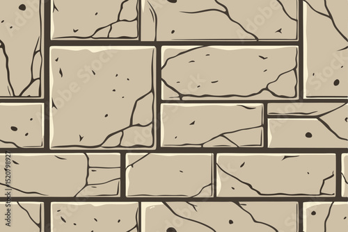 Seamless stone brick wall texture illustration with cracks and variations