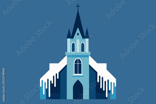 gothic church with snow dusted steeple and icicles.svg