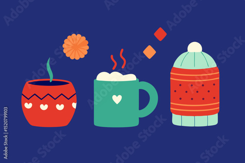 hot drinks  marshmallows  and knitwear pattern  .svg
