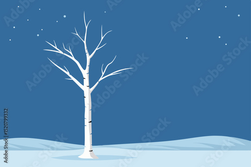 lonely birch tree in snowy field  .svg