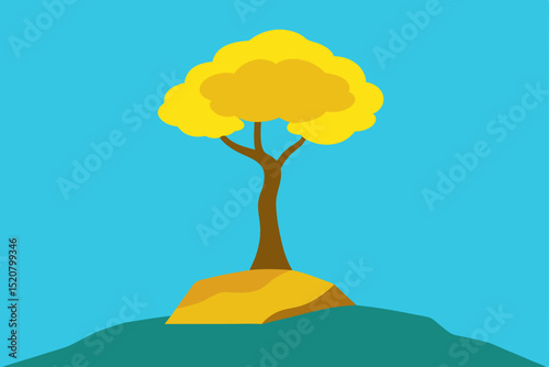 lonely yellow tree on top of rock cartoon design .svg