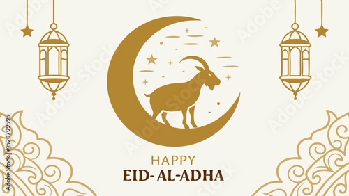 Elegant Eid al-Adha Design Golden Goat and Crescent Moon