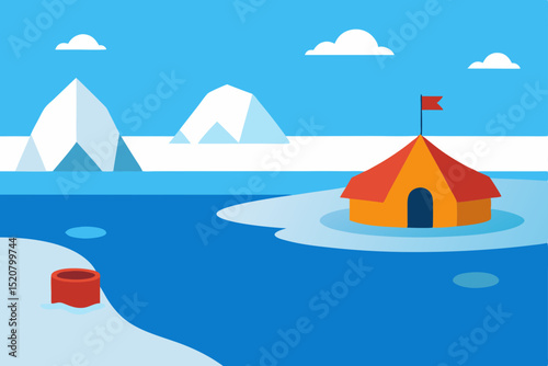 polar expedition camp near frozen shore   .svg