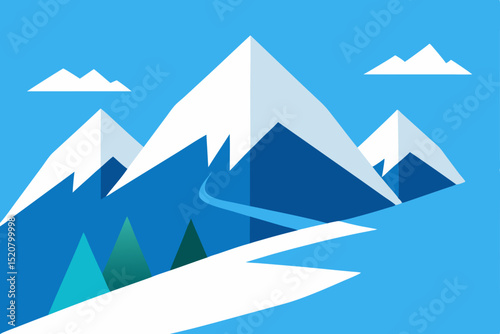 ski slope with snowy peaks  .svg