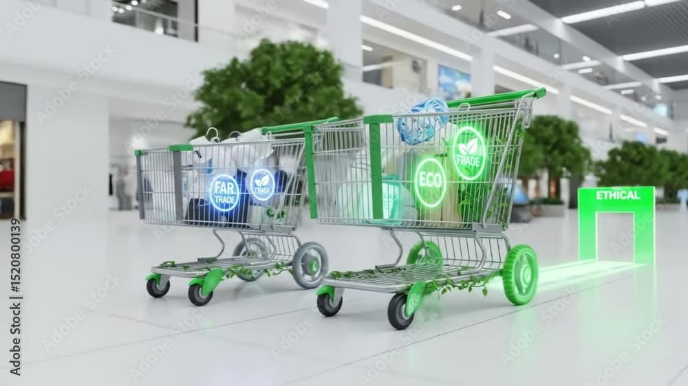 Ethical shopping carts moving through mall