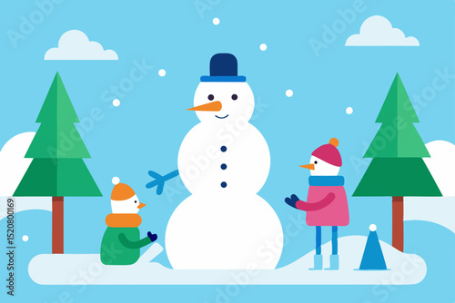 snowman building scene in park  .svg