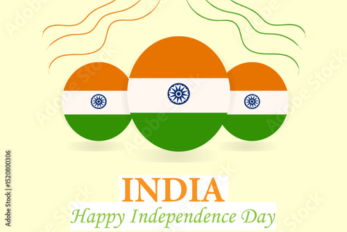 15 August India Independence Day Poster. It features three stylized ovals, each colored with the Indian national flag. Creative Independence Day Design with Indian National Symbol.