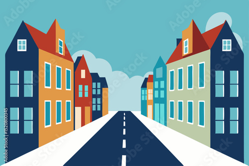 street of european townhouses with frosted windows.svg