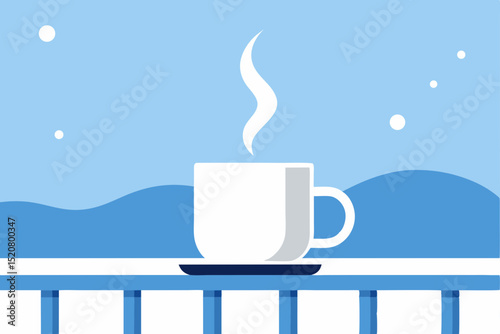 steamy drink cup left on snowy porch rail  .svg