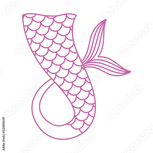 Elegant Curved Pink Mermaid Tail Outline with Detailed Scales