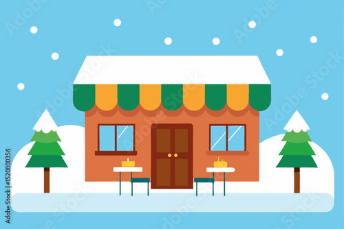 street cafe with winter decor and snow  .svg