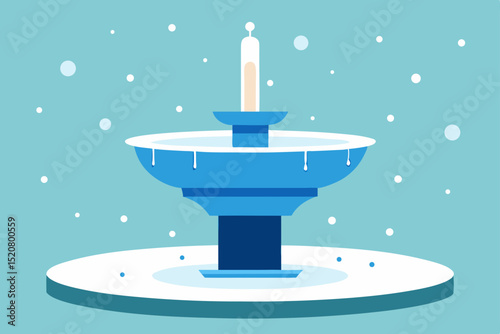 urban fountain frozen over with soft snow falling .svg