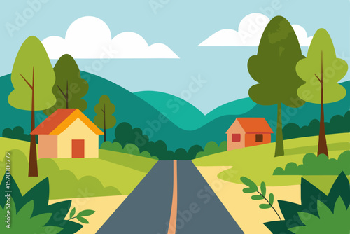 village road at daytime scene with various forest .svg
