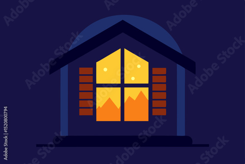 warm cabin light glowing through frosty window  .svg