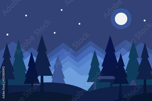 woods at night with moonlight on snow  .svg