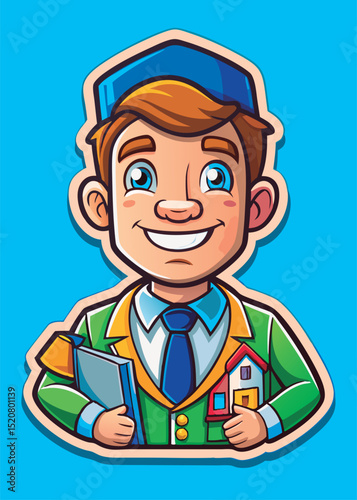 Friendly real estate agent holding a house.