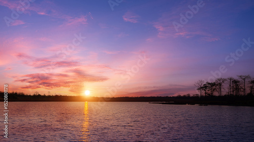 Landscape of sunrise sky over lake. natural background